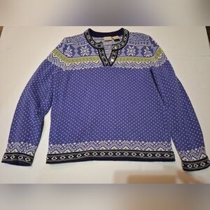 Vintage LL Bean Fair Isle Purple Lavendar Nordic Granny Sweater Size Medium